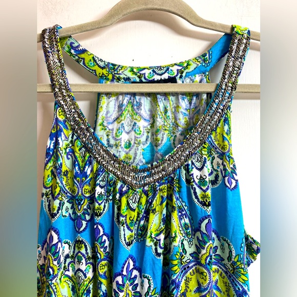 International Concepts Women Blue Floral Embellished Neck Tank - Picture 4 of 5